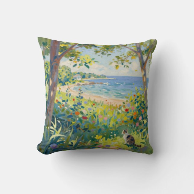 Coussin Fleurs de chat et mer (Recto)