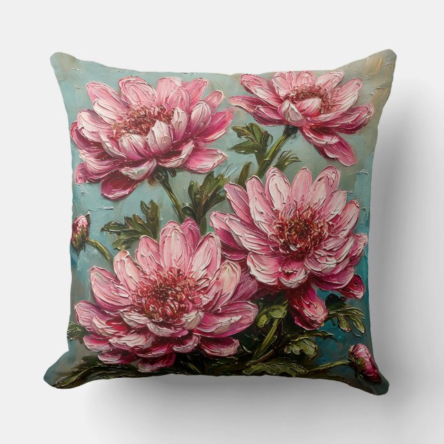 Coussin Fleurs de chrysanthème rose vibrant (Recto)