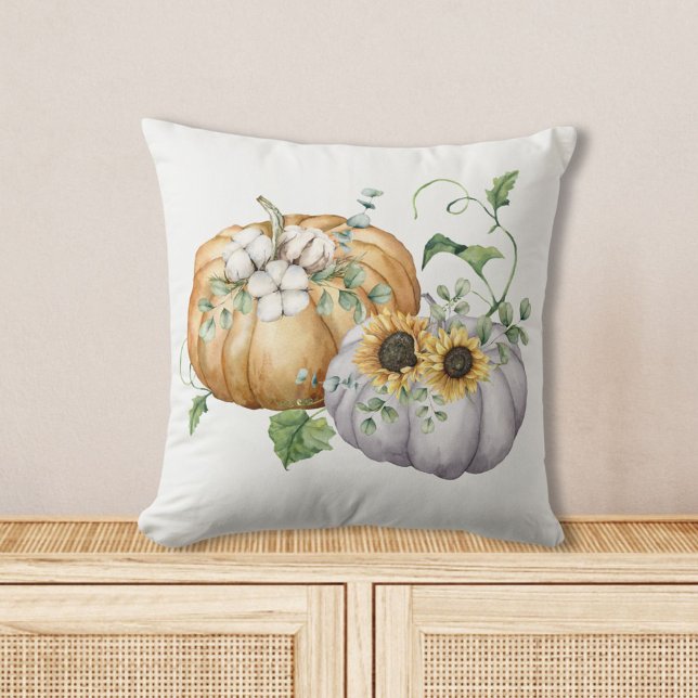 Coussin Fleurs de citrouille d'automne de tournesol et de  (In situ)