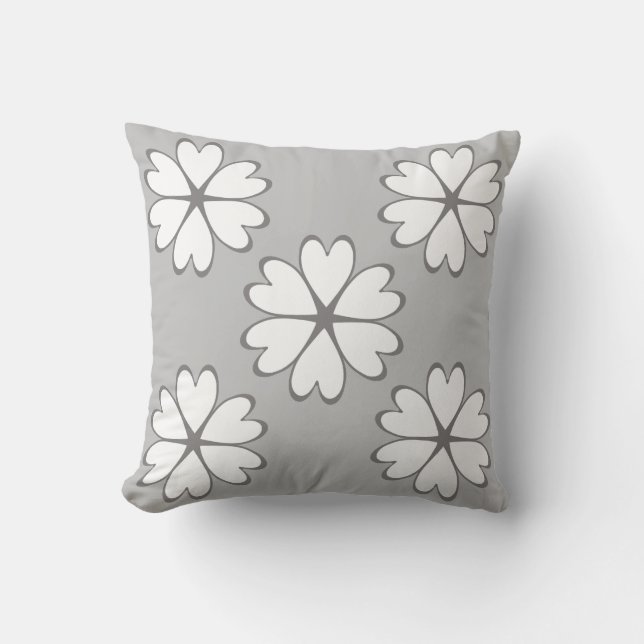 Coussin Fleurs de coeur gris et blanc élégantes (Recto)