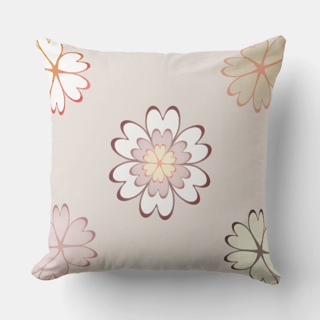 Coussin Fleurs de cœur modernes sur beige clair (Recto)