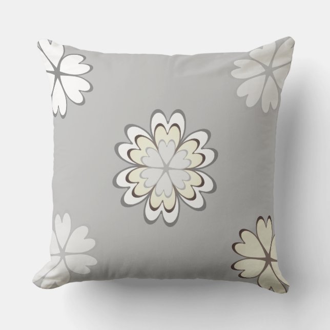 Coussin Fleurs de cœur modernes sur poussière d'argent (Recto)