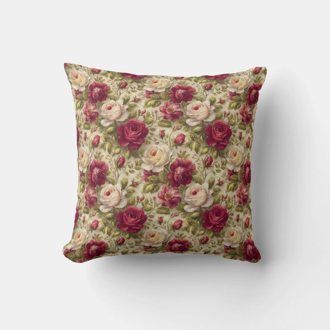 Coussin Fleurs de collection Botanique rustique rose et cr (Recto)