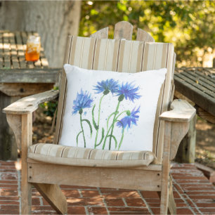 Coussin Fleurs de Cornflowers bleu aquarelle été tendance