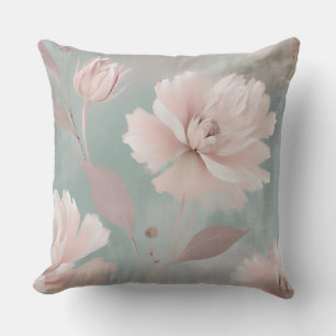 Coussin Fleurs de cottage côtier rose et bleu vert