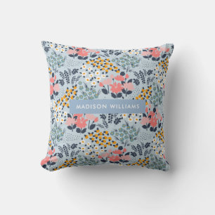 Coussin Fleurs de couleur d'inscription modifiables
