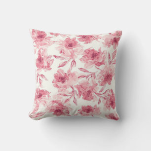 Coussin Fleurs de couleur rose tendre peintes à l'aquarell
