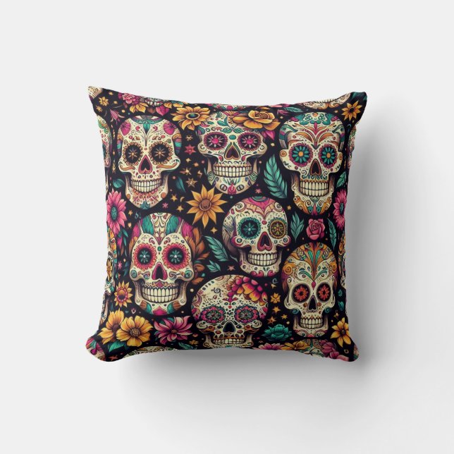 Coussin Fleurs de Crâne de Sucre (Recto)