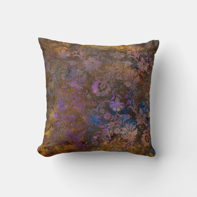 Coussin Fleurs de défilement violet sur bleu (Recto)