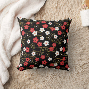Coussin Fleurs de fleurs de cerisier de Sakura noir japona