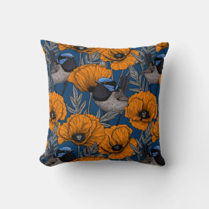 Coussin Fleurs de fleurs et fleurs de pavot orange