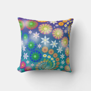 Coussin Fleurs de fractale abstraites lumineuses