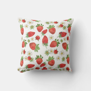 Coussin Fleurs de fraises : Aquarelle Art sans fil