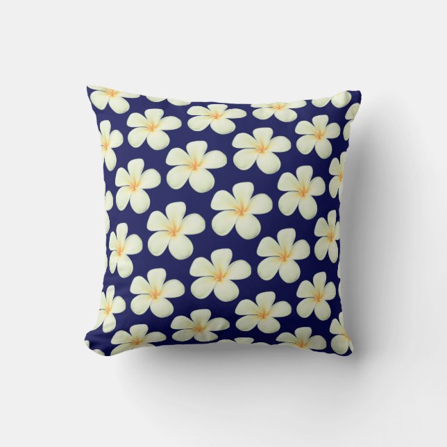 Coussin Fleurs de frangipanier Plumeria blanches sur fond  (Recto)