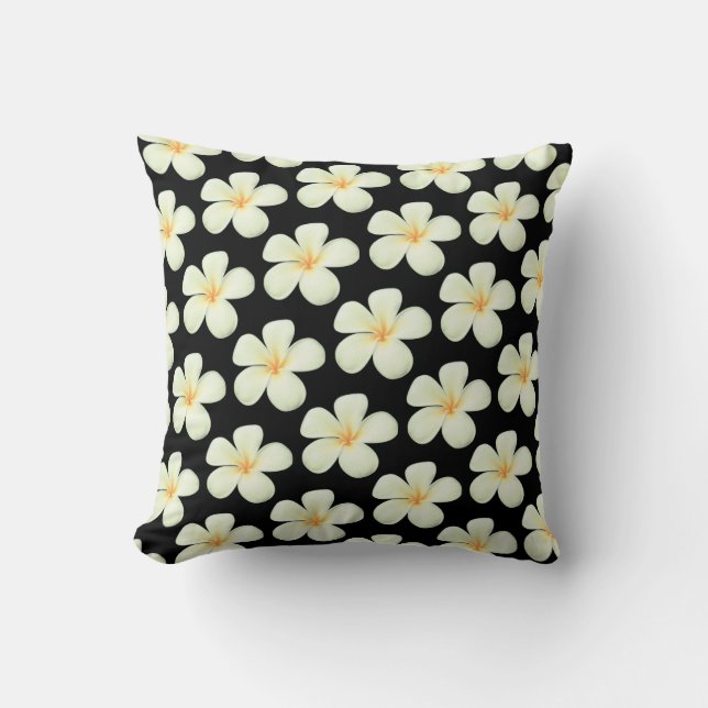 Coussin Fleurs de frangipanier plumeria blanches sur fond  (Recto)