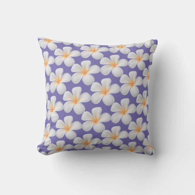 Coussin Fleurs de frangipanier Plumeria blanches sur Perve (Recto)