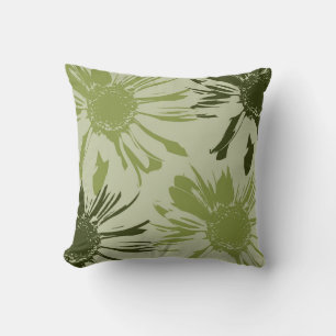 Coussin Fleurs de Gerbera verte de chaux