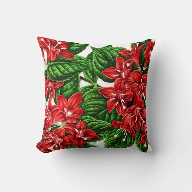 Coussin Fleurs de gingembre rouge, imprimé vintage (Recto)