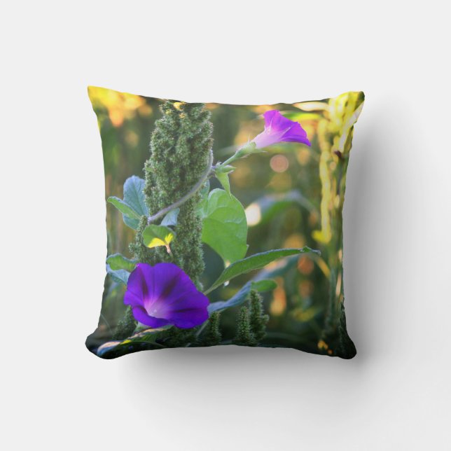Coussin Fleurs de gloire violet sauvage du matin (Recto)