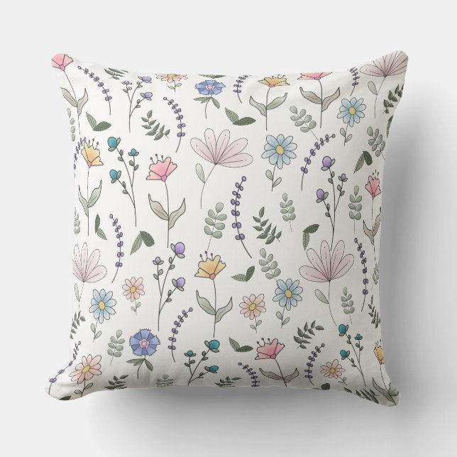 Coussin Fleurs de gribouillis d'aquarelle printanière (Recto)
