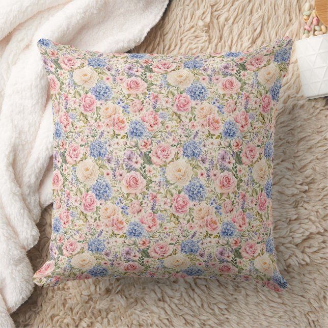 Coussin Fleurs de jardin à l'aquarelle de luxe doux (Couverture)