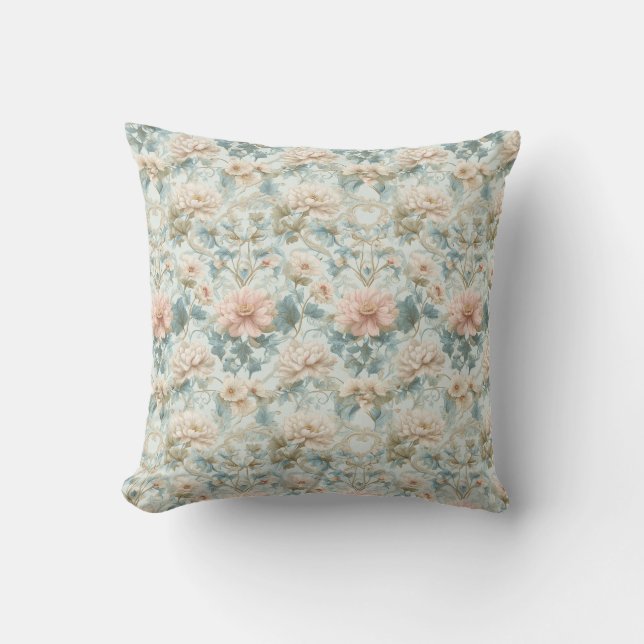 Coussin Fleurs de jardin anglais Régence pastel (Recto)