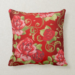 Coussin Fleurs de jardin magique rouge vert Rose