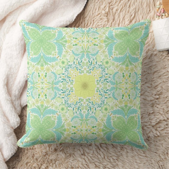 Coussin Fleurs de jardin rétro en vert et jaune (Couverture)