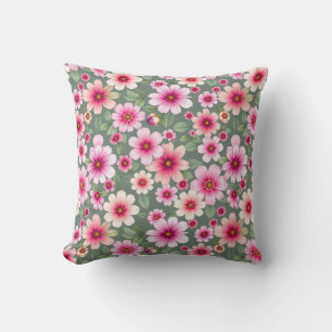 Coussin Fleurs de jardin rose sansé vintage