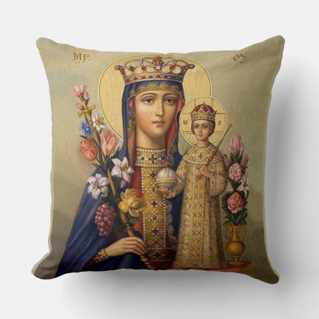 Coussin Fleurs de Jésus-Christ de Vierge Marie de la Reine (Recto)