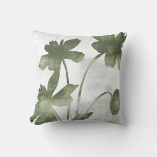 Coussin Fleurs de jonquille botaniques vert olive sauge