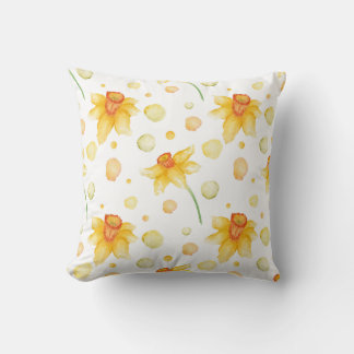 Coussin Fleurs de jonquille jaune printemps motif Aquarell