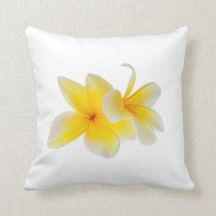 Coussin Fleurs de la plumeria Frangipani jaune blanc hawaï