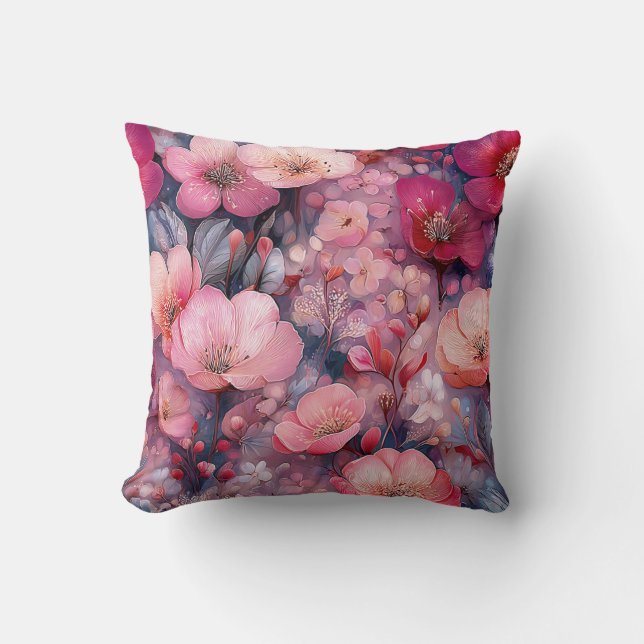 Coussin Fleurs de la Saint-Valentin Romantique Rose Magent (Recto)