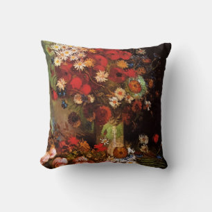 Coussin Fleurs de la vie morte dans un vase par Vincent va