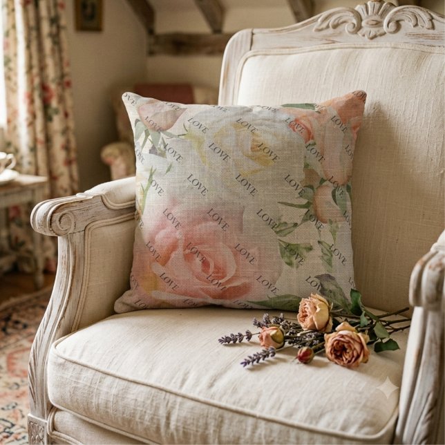 Coussin Fleurs de l'amour : Roses roses et blanches sur li (Créateur téléchargé)