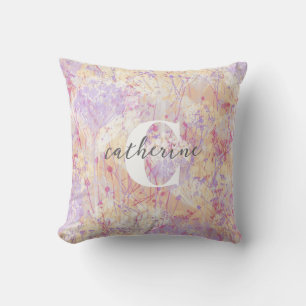 Coussin Fleurs de lavande Abstraite moderne Nom Monogramme