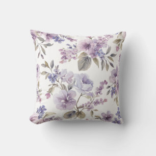 Coussin Fleurs de Lavande Aquarelle Botanique Violette