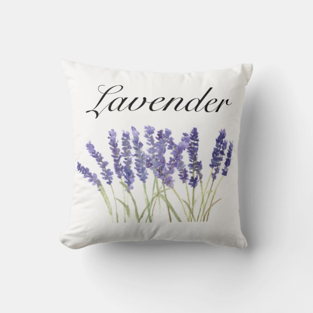 Coussin fleurs de lavande aquarelle herbes violet chic (Recto)