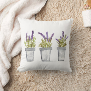 Coussin Fleurs de lavande herbes aquarelles violet élégant
