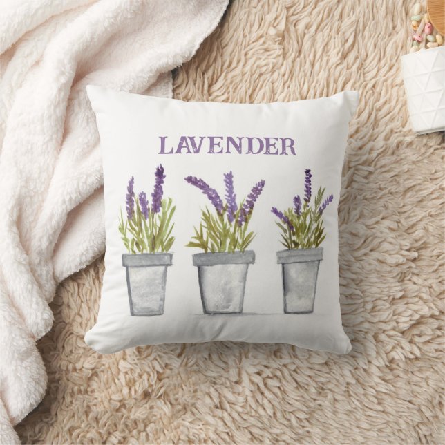 Coussin Fleurs de lavande herbes d'aquarelle violet élégan (Couverture)