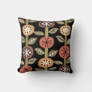 Coussin Fleurs de l'ère atomique Art noir coloré