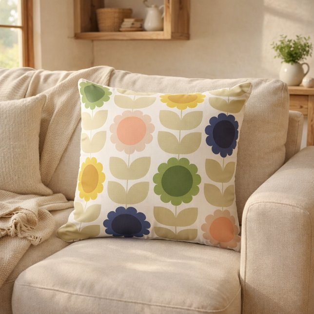 Coussin Fleurs de l'été rétro groovy tiges (Créateur téléchargé)