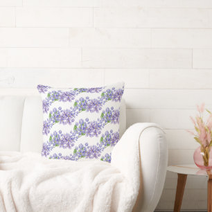 Coussin Fleurs de lilas à l'aquarelle violette
