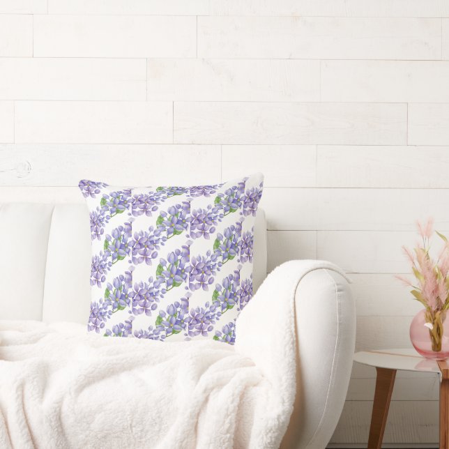 Coussin Fleurs de lilas à l'aquarelle violette (Canapé)