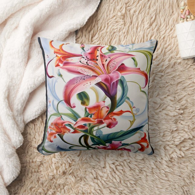 Coussin Fleurs de Lily dans des couleurs vives sur Arrière (Couverture)