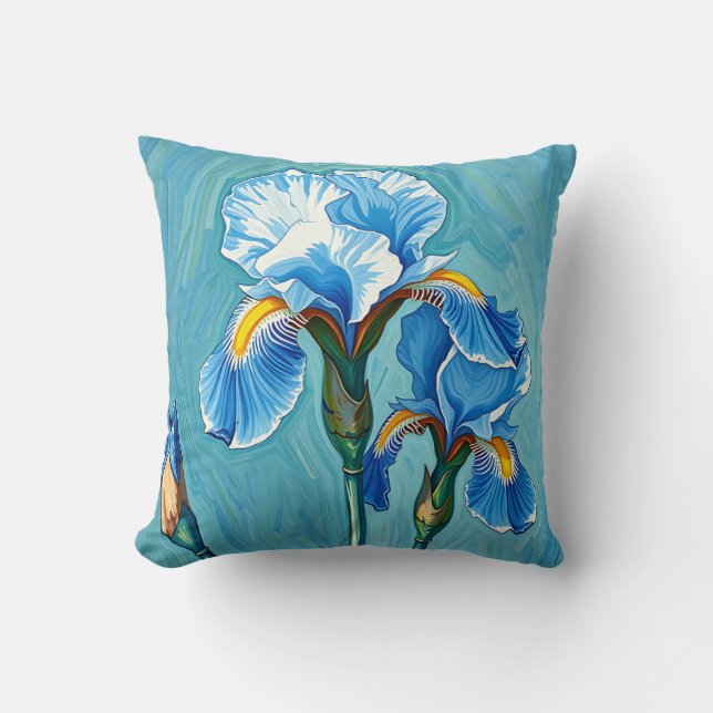 Coussin Fleurs de l'iris bleu motif artistique (Recto)