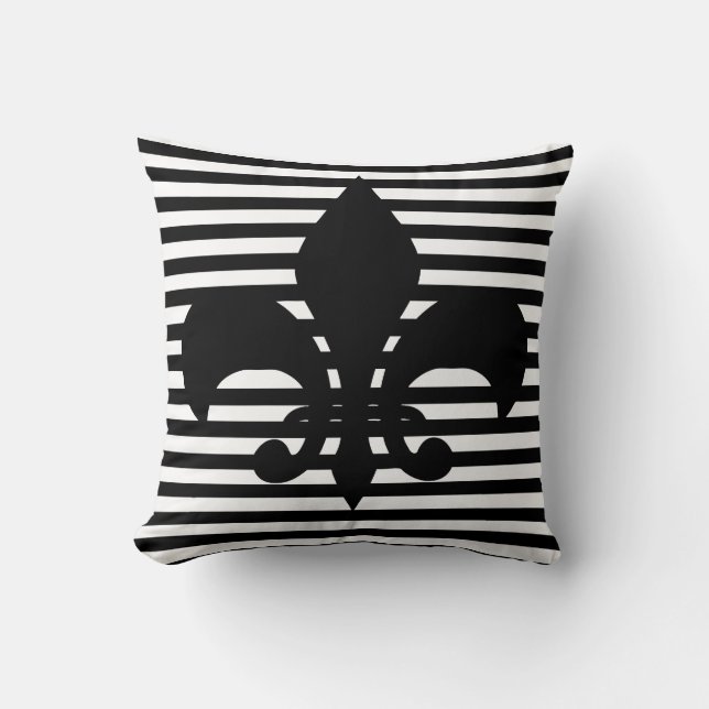 Coussin Fleurs-de-lis Arrière - plan rayé noir et blanc (Recto)