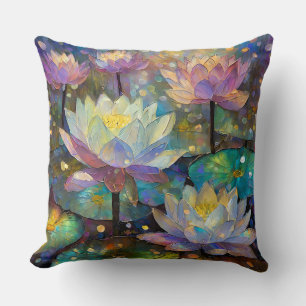 Coussin Fleurs de lotus délicates fleurissant dans la neig