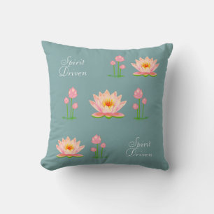 Coussin Fleurs de lotus roses sur fond sarcelle clair